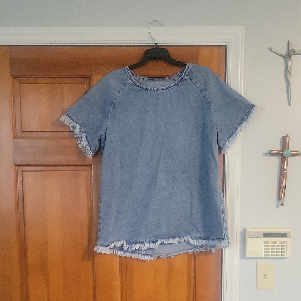 Denim Top With Raw Hem